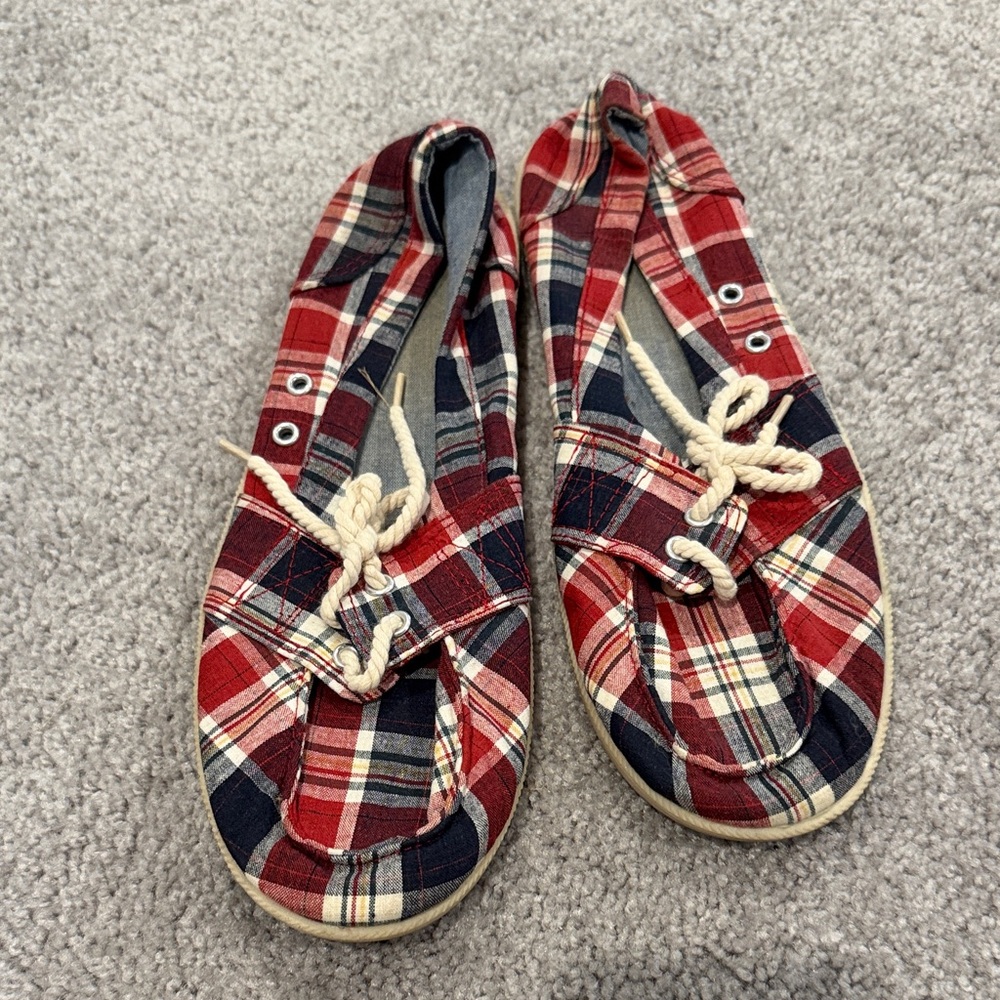 Merona Red and Blue Plaid Flats